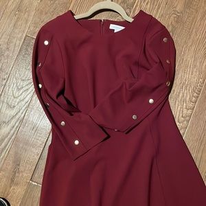 A line Liz Claiborne maroon dress w/gold buttons on 3/4 length sleeves. #date